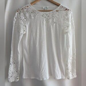 Sundance Women's White Lace Cut Out Cotton Long Sleeve Shirt S